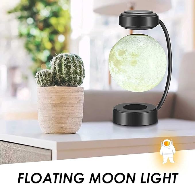 Levitating Moon Lamp Floating LED Night Lights with Luxury Iron Bracket 3D Printed Moon Light, 3 Colors Modes for Home Office Room Decor,Black