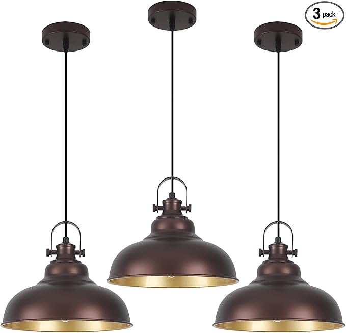Bronze Pendant Lights Kitchen Island 3 Packs, 11.4 Inch Industrial Kitchen Pendant Lights, Farmhouse Pendant Light Fixtures, Island Pendant Light for Kitchen Island, Dining Room, Bedroom