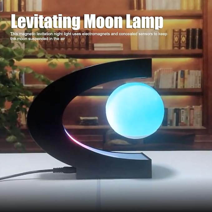 CHICIRIS Floating Moon Night Lights Lamp, Multi-Color Changing Magnetic Levitation Floating Desktop Light, 100‑240V Lamp ABS Floating Moon Night Light for Office Home Desk Decoration