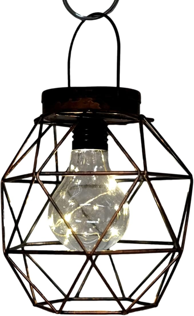 Rustic Metal Cage LED Lanterns (3 Pack, Geometric Sphere) Cordless Lantern Vintage Hanging Accent Lamp with Retro LED Light Bulb Home Decor
