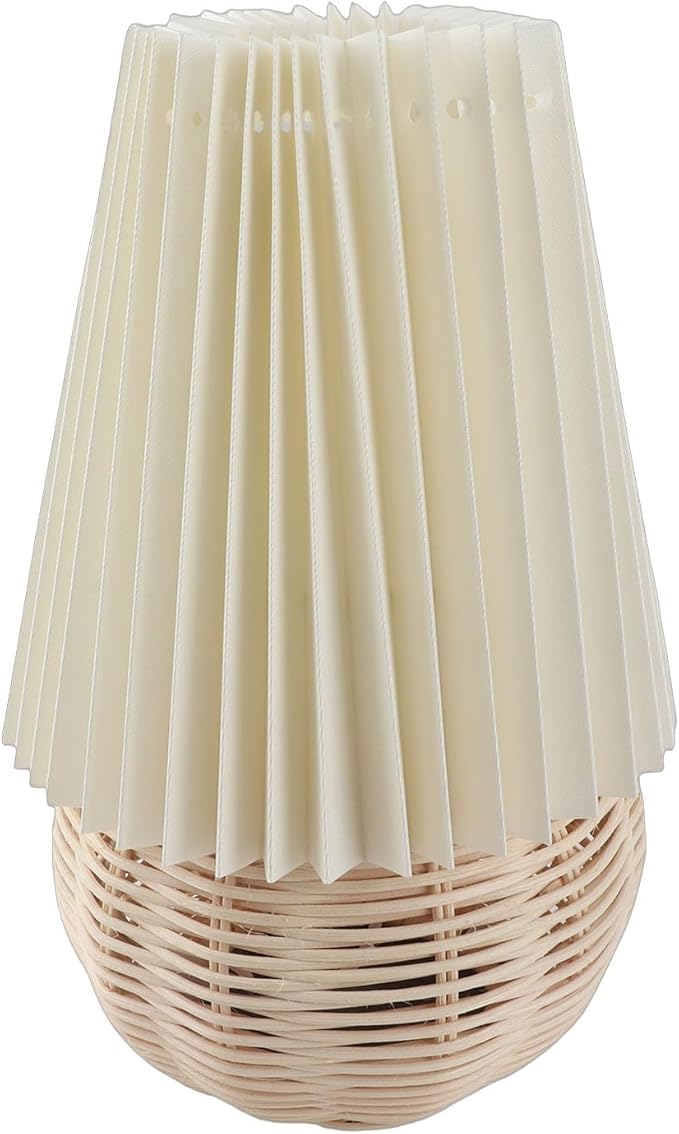 Garosa Small Pleated Modern Nightstand Table Lamp Cute Rattan Bedside Night Light Beige Lampshade Pleated Aesthetic Vintage Lamp Mini Lamp for Bedroom Living Room Home Decorative