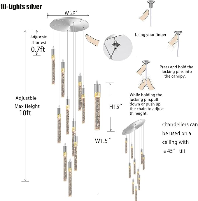 Flashing God Modern Crystal Chandelier Dimmable LED Silver Ceiling Light Crystal Bubble Pendant Lights High Ceiling Chandelier for Living Room Lobby Staircase Chandeliers LED Dimmable 2700K-6000K