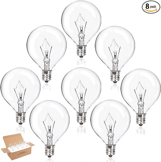 8 Pack 25 Watt Wax Warmer Bulbs Replacement Light Bulb for Full Size Scentsy Warmer 120V G50 E12 Incandescent Standard Base for Indoor Outdoor Patio String Lights