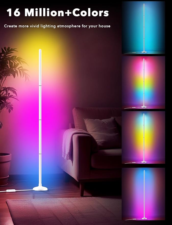 DAYBETTER Smart Floor Lamp, RGB+IC Corner Lamp with APP and Remote, 130LM Atmosphere Lighting Floor Lamps for Bedroom, 16 Million Colors, Music Sync, LED Floor Lamp for Living Room