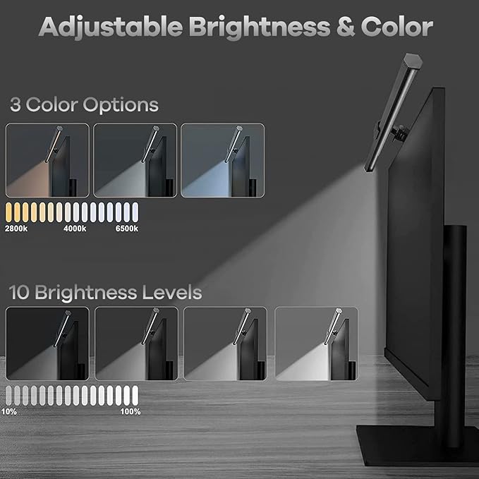 Monitor Light Bar, USB Powered LED Computer Light for Desk/Office/Home, 3 Adjustable Color Temperature, 10 Dimming Brightness Levels, No Screen Glare, Black