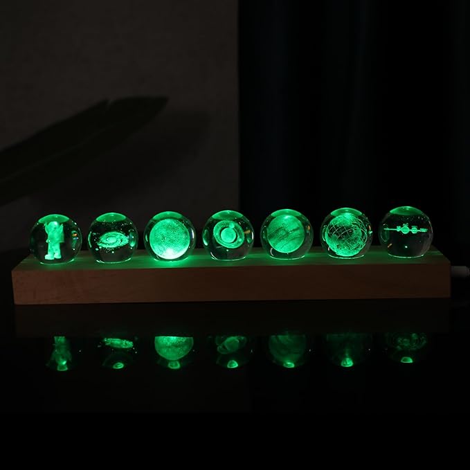 3D Crystal Solar System Crystal Ball with Led Lamp Base Galaxy Jupiter Saturn Moon Earth Solar System Space Astronomy Planets Globe Ball Astrophysics Gift Night Light Kids Adults Gift
