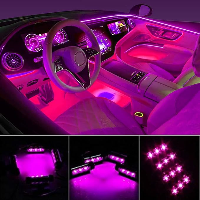 Car LED Strip Light, EJ's SUPER CAR 4pcs 36 LED Car Interior Lights Under Dash Lighting Waterproof Kit,Atmosphere Neon Lights Strip for Car,DC 12V(Pink)