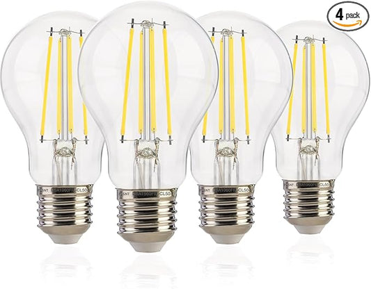 Jaspertronics™ Dusk to Dawn Outdoor Sensor A19 LED Light Bulb 2700K Daylight 8W (100W Eqv.) 1400LM Vintage Filament E26 Base,Auto On/Off Photocell Energy-Efficient Lighting 4 Pack