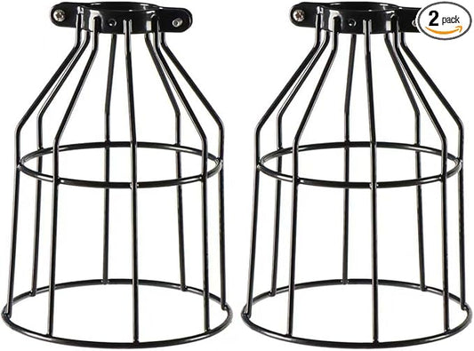 Pack of 2 Industrial Adjustable Light Fixture Lamp Guard, XIDING DIY Metal Wire Cage Light Fixture Lamp Cage Guard, Upgrade Black Hanging Pendant Light Bulb Cage