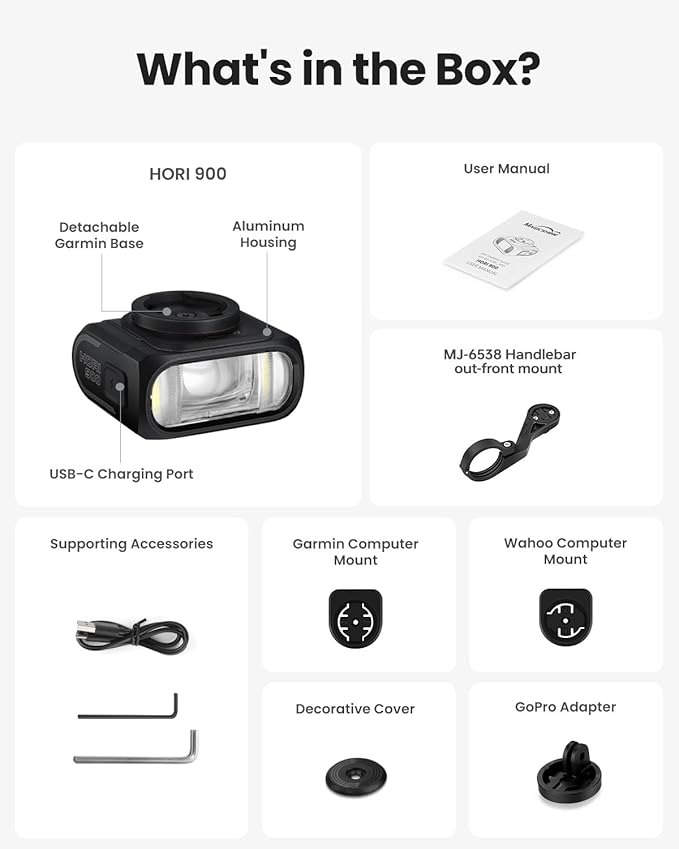 Magicshine Hori 900 Compatible with Garmin/Wahoo Bike Computer Dual Mounted Bike Light 900 Lumens Super Bright Independent DRL Fast USB-C Charging IPX6 Waterproof Rating Bicycle Headlight