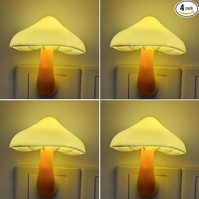 AUSAYE 4 Pack Plug in Night Light, Mushroom Light LED Nightlights for Kids, Adults, Bedroom, Bathroom,Hallway, Stairs, Kitchen White