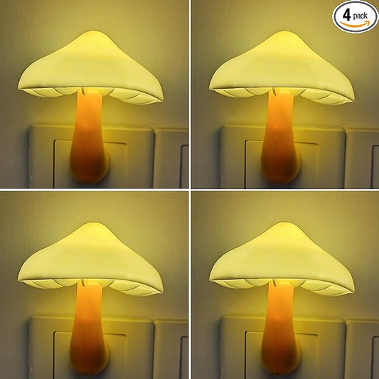 AUSAYE 4 Pack Plug in Night Light, Mushroom Light LED Nightlights for Kids, Adults, Bedroom, Bathroom,Hallway, Stairs, Kitchen White