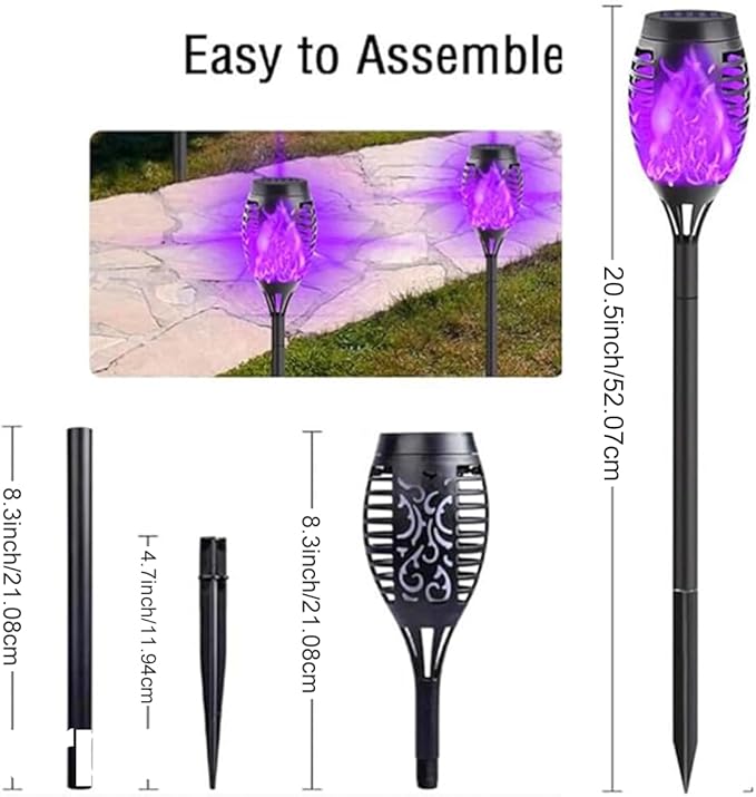 16 Pack Solar-Powered Flashlight Torches for Outdoor use, Dancing and Flickering Flame Torches for Landscape Decoration, Suitable for Paths, lawns, terraces (Purple)