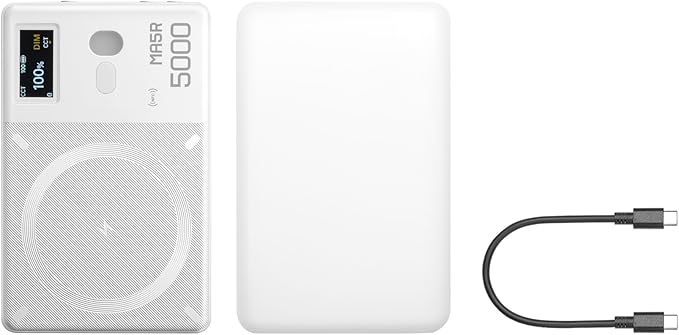 Godox RGB LED Light & Magnetic Wireless Power Bank (White), Pocket Panel 1800–10000K, CRI 95/TLCI 97, Bluetooth NFC App Control, 14 FX, Selfie Light for Vlogging (MA5RWHT)