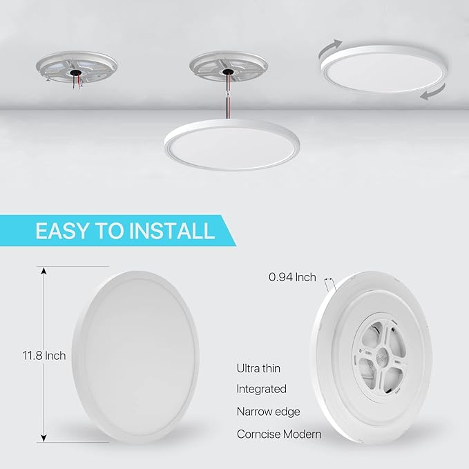 MELEGAN Smart Led Ceiling Light Flush Mount, 12 Inch 24W Ceiling Light Fixture Dimmable 2700K-6500K, RGB Ambient Light Fixture WiFi Compatible with Alexa Google Home for Bedroom Living Room
