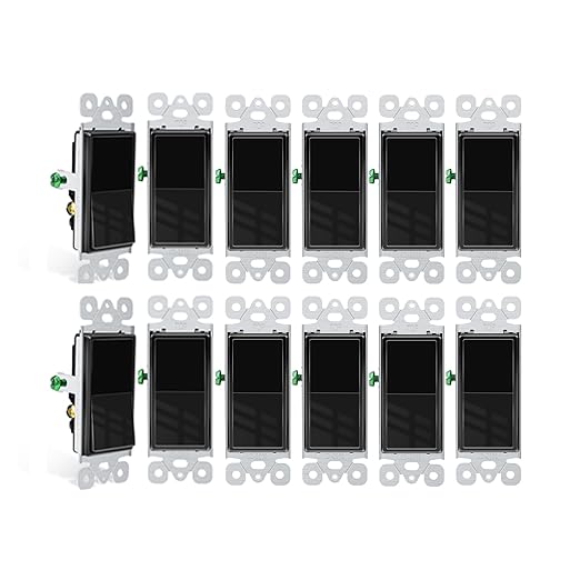 Greencycle Black 3 Way Light Switch,12PK Three Way Single Pole Switches, 15A 120-277V Rocker Paddle Wall Switch,On Off Switches, Self-Grounding, UL Certified,Residential and Commercial Grade