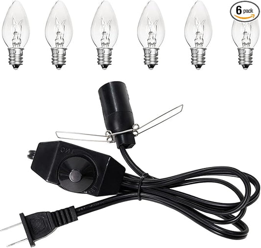 Venforze Himalayan Salt Lamp Cord (5 Feet Cord with Metal Clip) with Dimmer Switch, Original Replacement Cord and 6 Packs E12 Halogen Salt Lamp Bulbs