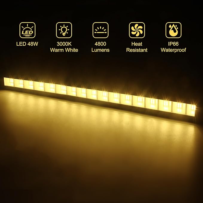 Warm White Wall Washer Light 17 Inch 2 Pack, 3000K Patio Flood Light 48W, IP66 Outdoor Bar Light for Landscape, Church, Yard, Garden, Building