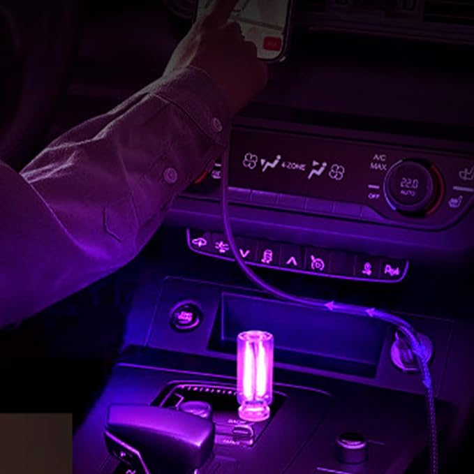 Retro Car Mood Lamps, Touch Control USB & Battery Lighted LED Car Interior Atmosphere Bulbs, Automotive Interface Charging Night Lights, Mini Portable Camping Lights Decorations (Purple, 2Pack)