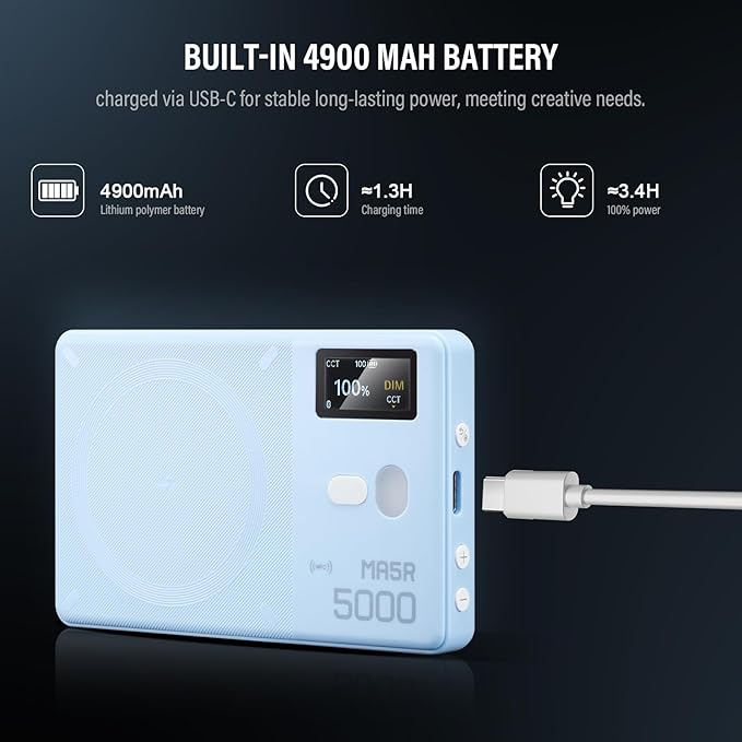 GODOX MA5R LED Fill Light with Soft Diffuser Magnetic Charging Phone Selfie Lighting Mini on Camera Lights 1800K-10000K 14 FX Modes for Selfies, YouTube, TikTok, Vlogging, Video Conferences (Blue)