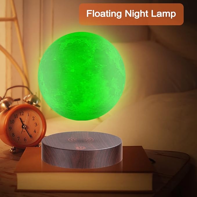 UVEHAS Levitating Moon Lamp 16 Colors Magnetic Levitation Floating 3D Printing LED Moon Light Spinning in Air Luna Night Lights with Remote for Home Room Desk Decoration Creative Gift, Round Base