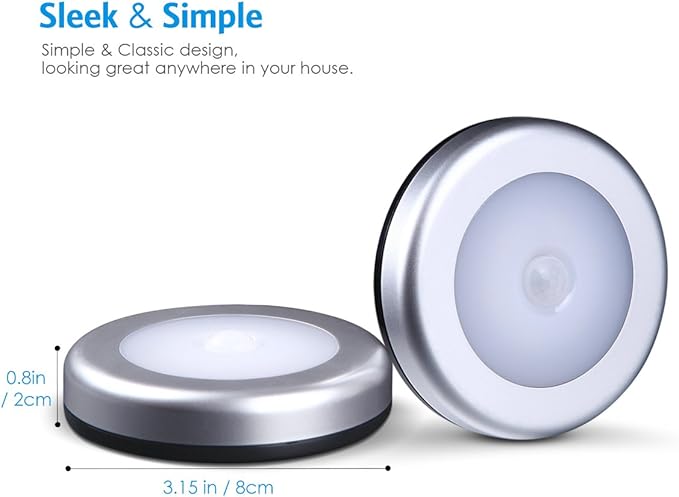 AMIR Upgraded 3.15” Motion Sensor Light, 3 Pack Battery-Powered LED Night Light, Closet Lights Stair Lights, Puck Lights, Safe Lights for Hallway, Bathroom, Bedroom, Kitchen (Silver - Warm White)