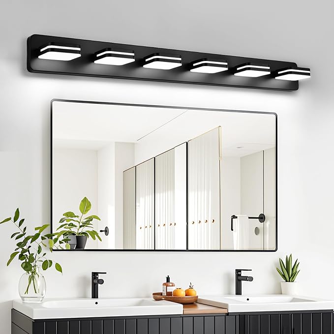 3000LM LED Modern Bathroom Vanity Light Fixtures, 360° Rotate Acrylic Matte Black Vanity Lights for Bathroom, Modern Wall Lighting Fixtures Over Mirror Kitchen Living Room (Natural White Light 5000K)