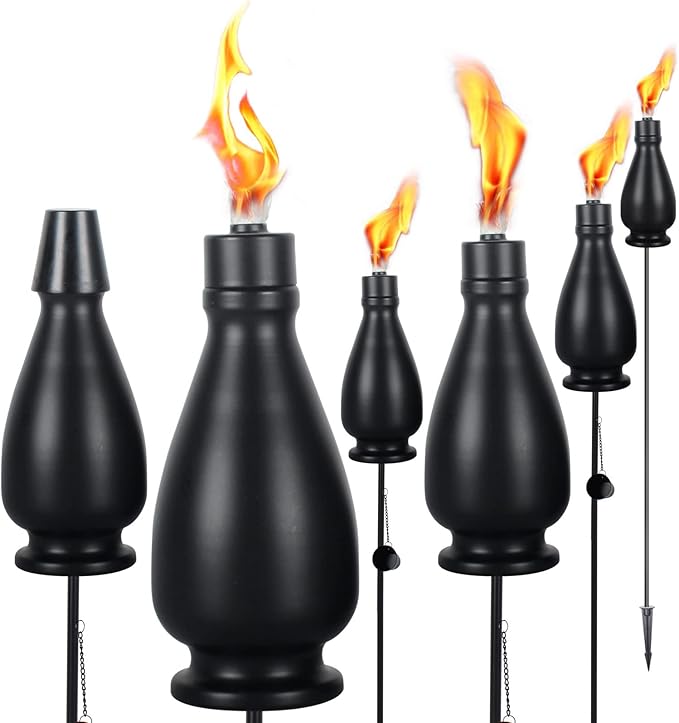 Metal Citronella Torches, 6 Pack Torches Garden for Outside 60 inch Flickering Flame Citronella Outdoor Light Torch,Metal Torches for Outside, Camping Patio Pathway Table Torch(Jet Black)