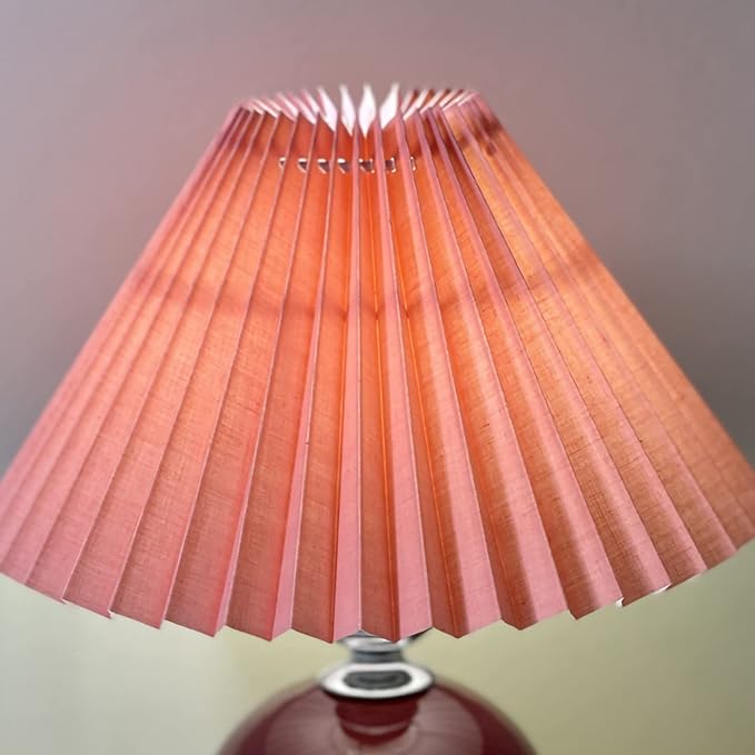 Lampshade, Nordic Table Lamp Shade Fabric Wrinkle E27 Pleated Large Lamp Anti Dazzling Table Shades Anti Glare Round Bedroom Floor Pure White Apricot Khaki Beige Wine Red (#7)