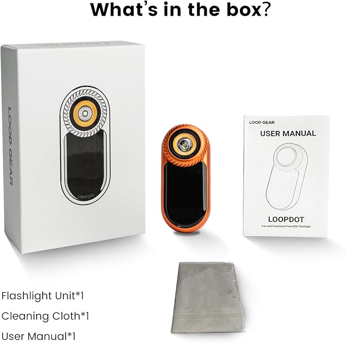 LOOPDOT EDC Flashlight – Rechargeable Small and Powerful LED Flashlight with RGB Pixel Display, Interactive Games, Adjustable Brightness – Cool Gadget Gift for Kids & Adults (Orange)