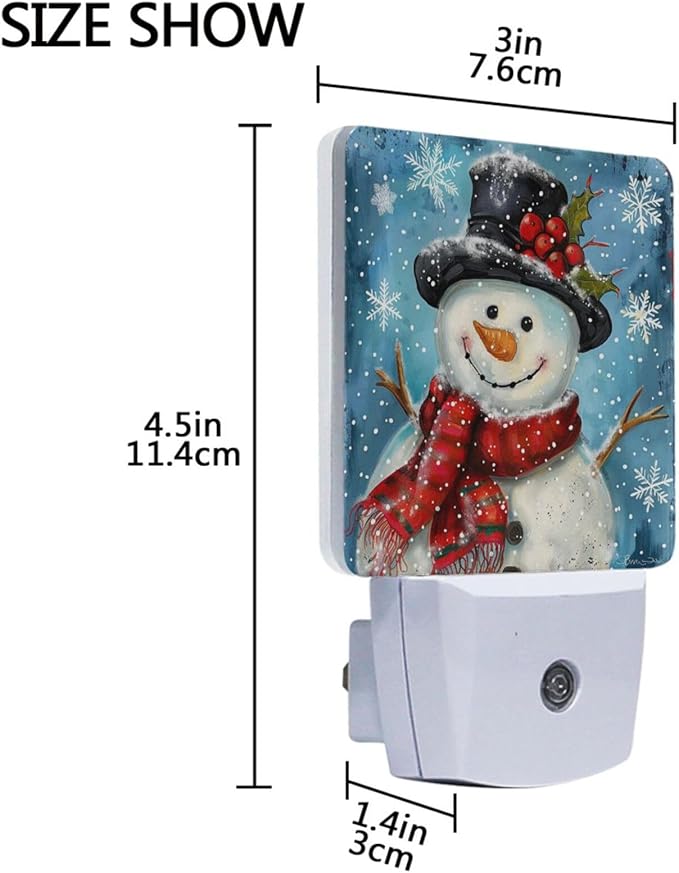 Vdsrup Winter Snowflakes Snowman Night Light Set of 2 Christmas Holly Berry Plug-in LED Nightlights Auto Dusk-to-Dawn Sensor Lamp for Bedroom Bathroom Kitchen Hallway Stairs