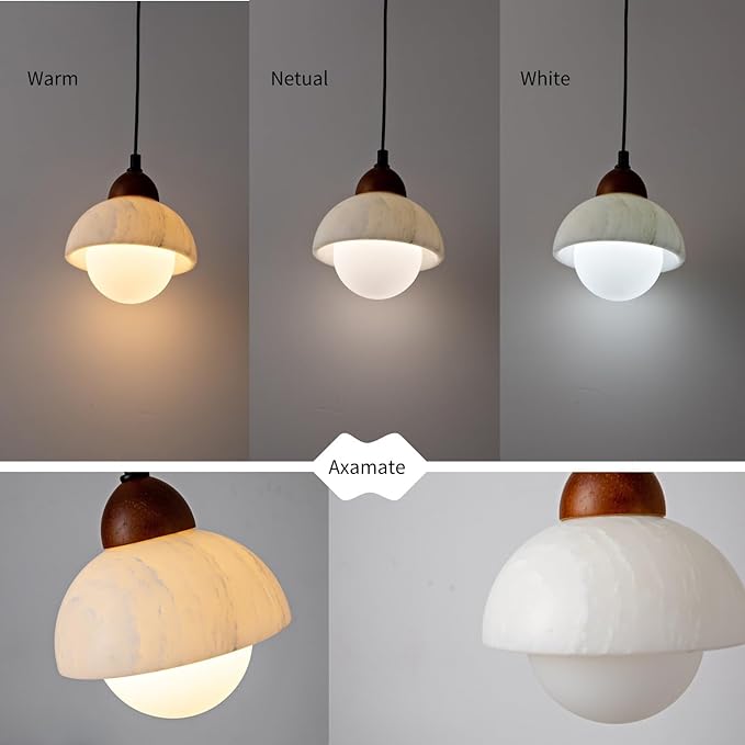 Wabi Sabi Pendant Light with Marble Stone Shade, 5.9in Jepanese Mini Hanging Light Fixture for Bedside Reading Nook Kitchen Island Hallway