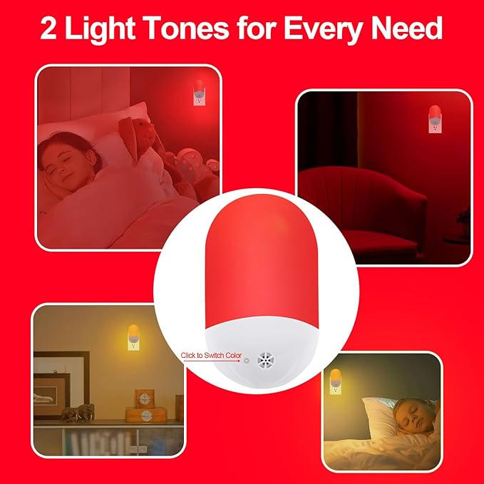 670nm Red & Amber Light Night Light for Sleep[2 Pack] - Zero Blue Light, with Dusk to Dawn Sensor Auto On/Off LED Red Night Light Plug into Wall for Nursery Bedroom Bathroom