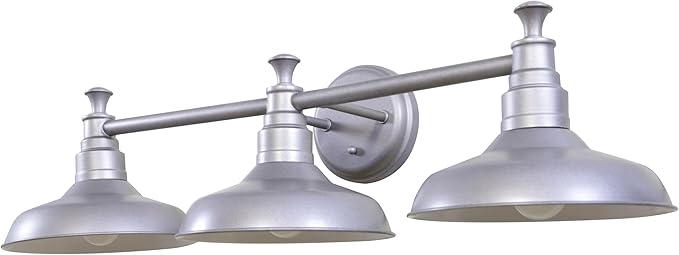 Design House 520312 Kimball Industrial Farmhouse 3-Light Indoor Bathroom Vanity Light with Metal Shades for Over the Mirror, Galvanized Paint