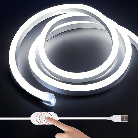 16.4FT White Neon Light Strip Waterproof, 5V USB White Led Strip Lights with Touch Controller,Cuttable Flexible Silicone Neon Rope Light for Bedroom, Party, Home Decor, Poster Lights