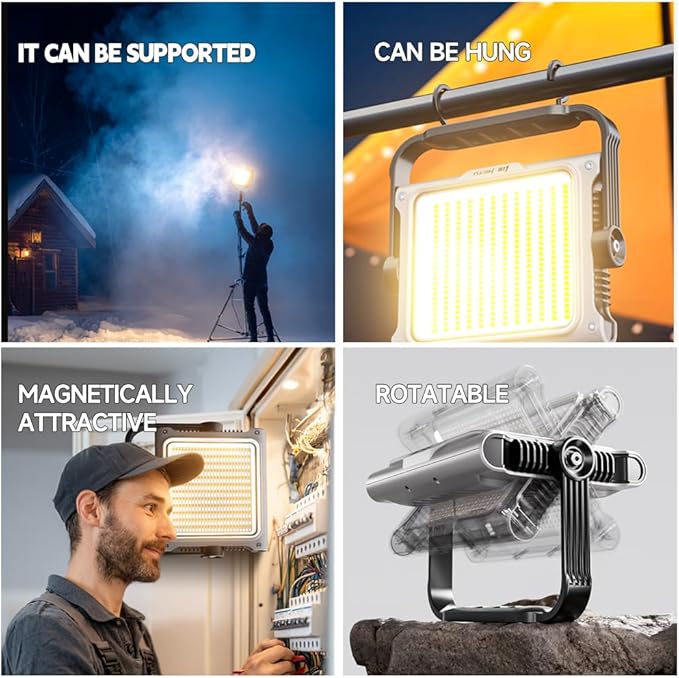 P8 Portable Rechargeable Camping Lantern & Work Light, 3500LM Brightness, 20000mAh Battery with Wide LED Flood Lighting, IP67 Waterproof, Magnetic Base for Outdoor, Camping, Job Site, Emergency
