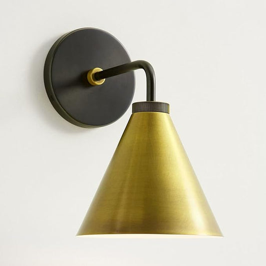 Retro Industrial Metal Cone Sconce Light - Vintage-Inspired Modern Gold Wall Sconce with Metal Shade, Wall Mount Lighting for Bedroom, Hallway, Living Room (Black and Gold, 11 inch)