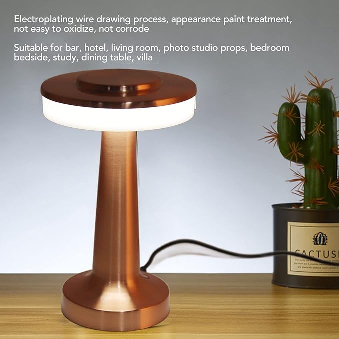 ASHATA Portable LED Retro Touch Control, Modern Table Lamps, 3 Levels Color Temperature Rechargeable Night Light for Hotel Home (Copper)