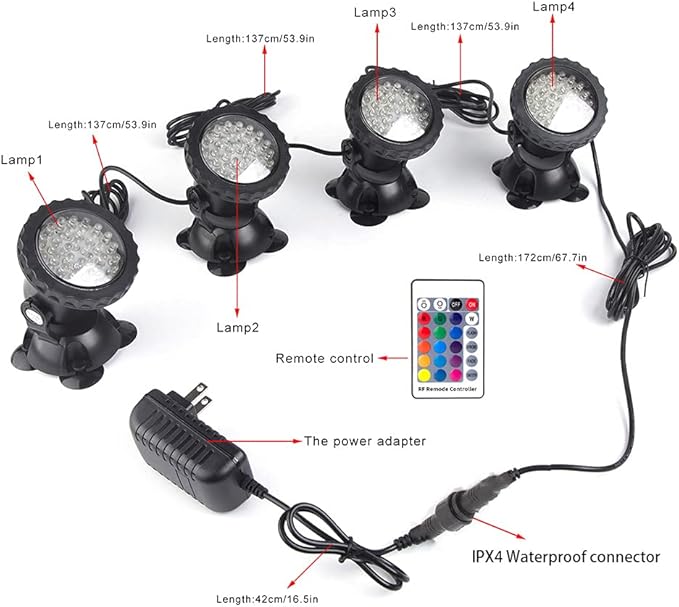SHOYO Fountain Lights Colored with Timer, Pond Lights Underwater Submersible Memory Dimmable IP68 Waterproof Spotlights for Outdoor Garden Yard Lawn Water Pond Fountain, 8 in Set