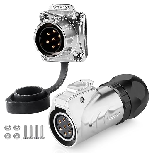CNLINKO LP20 Reverse Mount 7-Pin Waterproof Circular Electrical Connector, IP68 Female Plug Male Socket for Automotive Machinery and Outdoor Use Quick Connect Aviation Connector (Metal Plug)