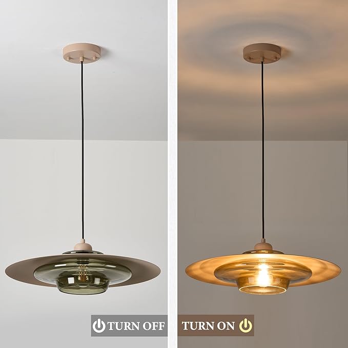 TeHenoo Modern Pendant Light,Light Brown Shade,Deep Green Clear Glass Lamp,Adjustable Mid Century Pendant Lighting for Kitchen,Dining Room,Living Room