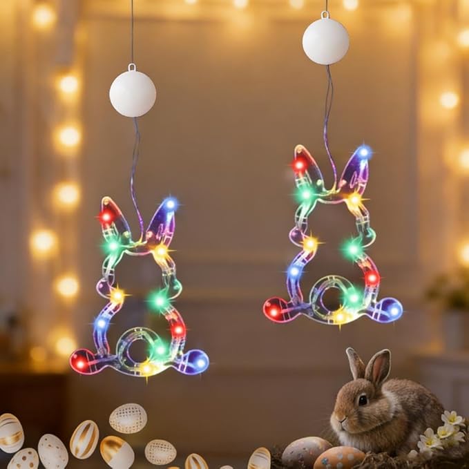 3Pcs Easter Window Lights with Suction Cup,Battery Operated Easter Decoration Hanging Lights,Egg Bunny Shaped Sucker LED Lamp Wedding Birthday Party Supplies for Holiday Indoor Home Decor (White)