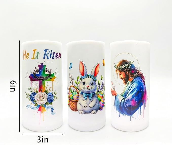 3PCS Nativity Easter Flameless Candles with Remote Control,Christian Cross Bunny LED Candles for Spring Easter Home Decor