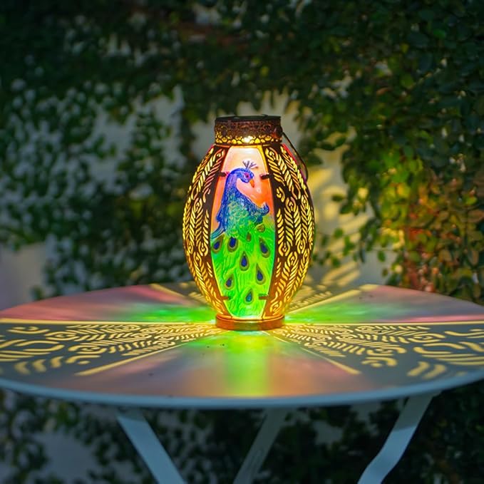 Peacock Solar Lantern Outdoor Lights, Hanging Solar Lanterns Waterproof Lamp Tasktop Garden Porch Yard Decor, Birthday Gifts Light for Women Mom Grandma