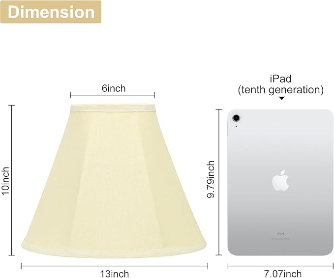 Bell Lamp Shades Set of 2, Cream Fabric Lampshades Medium Shade Replacement, 6"Top x 13"Bottom x 10"High, Natural Linen Hand Crafted(Spider Fitter), Harp Holders Included, Easy Assembly Required