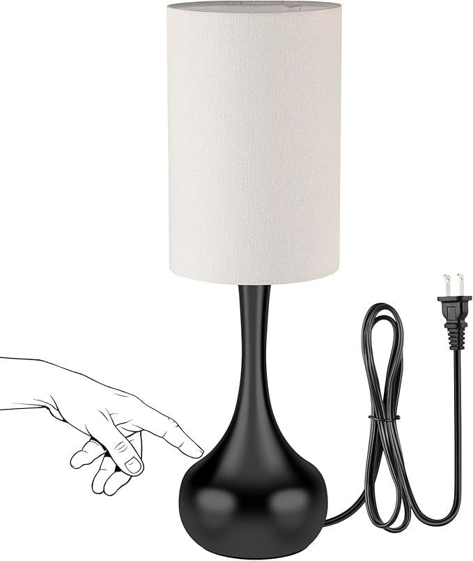 Touch Droplet Table Lamp for Nightstand, 3-Way Dimmable, No Assembly Required, Mid Century Modern Small Black Bedside Lamp for Bedroom, Living Room, Office