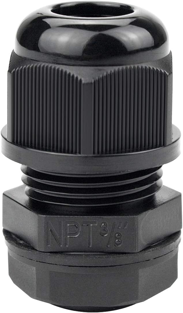 XHF 50 Pcs 3/8" IP68 Strain Relief Nylon Cord Grip Waterproof NPT Cable Glands Adjustable UL Listed and RoHS Compliant(Black)