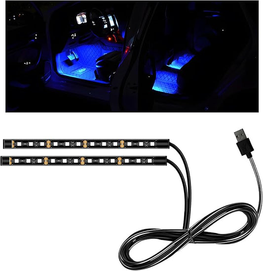 Car LED Strip Light, 12V 24 LEDs Auto Interior Atmosphere Lamp with USB Port, Vehicle Under Dash Ambient Neon Night Light Decorative Strip, Universal Car Accessories (Blue)