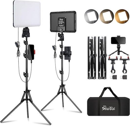 12" LED Video Light Kit,2-Pack Photography Lighting Kit,73" Height 2800-6500K Dimmable Studio Lights with Tripod Stand and Phone Holder, Streaming Lighting for Video Recording,Podcast,YouTube