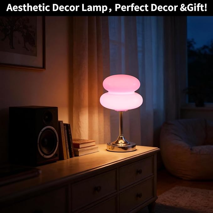 Cordless Mushroom Lamp Table Lamp for Bedroom, Battery Operate Mini Modern Mid Century Lamps,Unique Aesthetic Home Living Room Decor